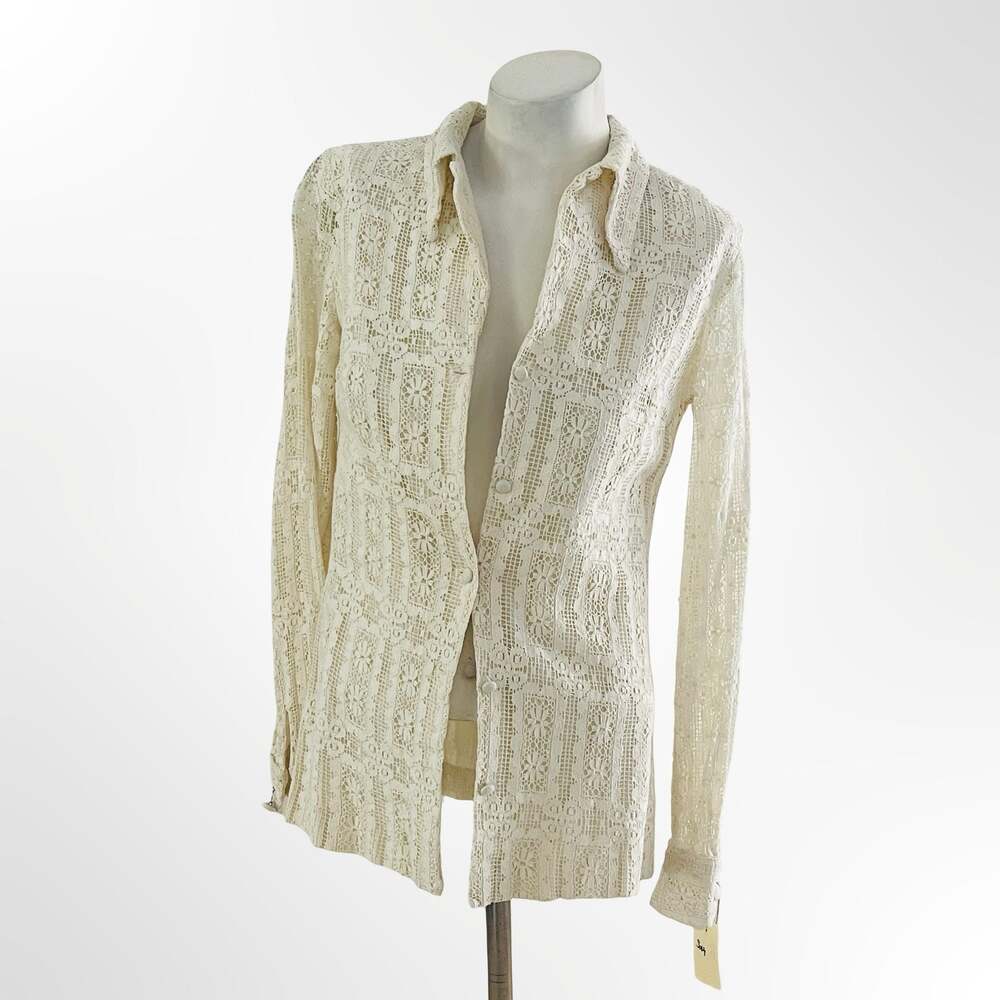 Chessa Davis Vintage Cream Floral Lace Long Sleeve Button-Down Shirt